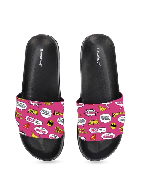 

Bewakoof Men Black & Pink Printed Rubber Sliders