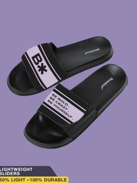 

Bewakoof Men Black & White Printed Rubber Sliders