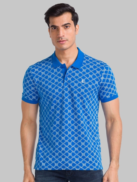 

Parx Men Blue Printed Polo Collar T-shirt