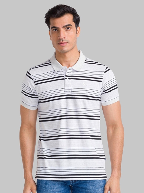 

Parx Men Grey Striped Polo Collar T-shirt