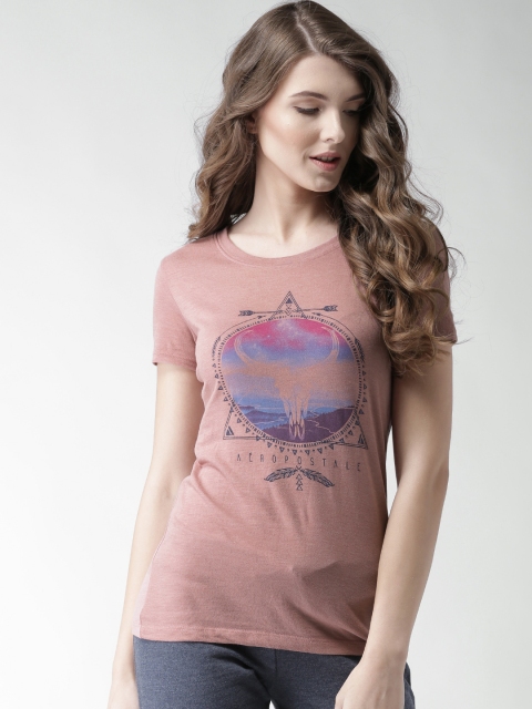 

Aeropostale Women Dusty Pink Printed Round Neck T-shirt