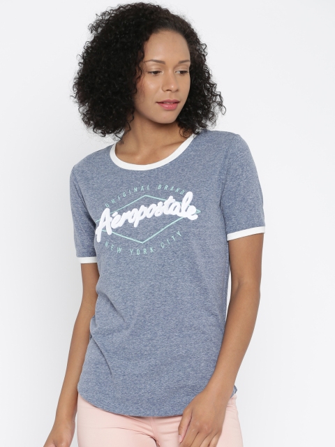 

Aeropostale Women Blue Self-Design Round Neck T-Shirt