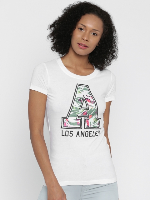 

Aeropostale Women White Printed Round Neck T-shirt