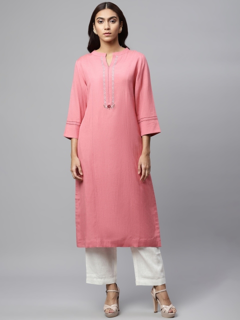 

Linen Club Woman Women Pink Thread Work Kurta