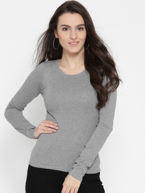

Aeropostale Women Grey Melange Solid Round Neck T-shirt