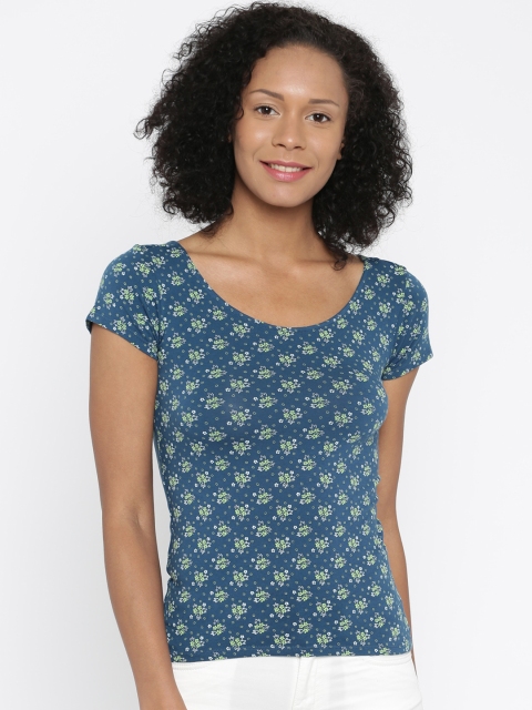 

Aeropostale Women Teal Blue Printed Styled Back Top