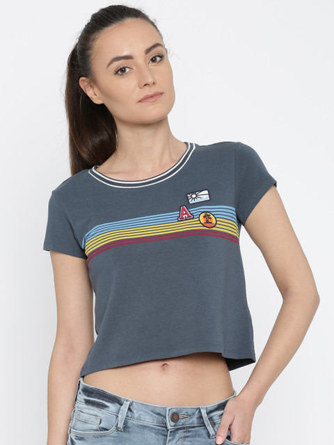 

Aeropostale Women Blue Solid Round Neck T-shirt