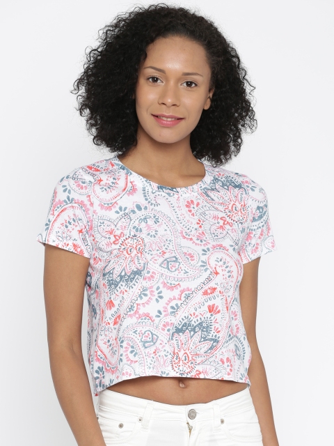 

Aeropostale Women White Printed Round Neck Crop T-shirt