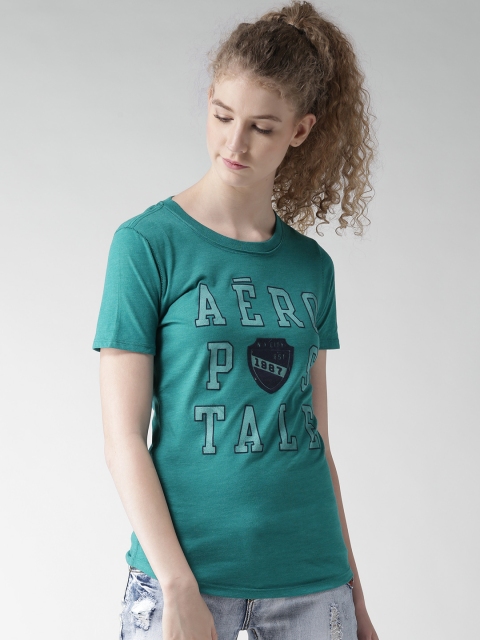 

Aeropostale Women Sea Green Printed Round Neck T-shirt