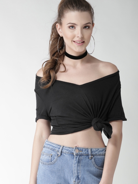 

Aeropostale Women Black Solid V-Neck T-shirt