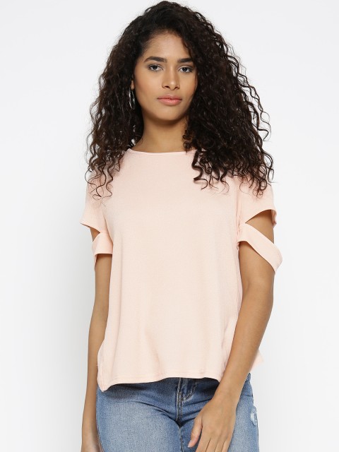 

Vero Moda Women Peach-Coloured Solid Styled Back Top with Cut-Outs