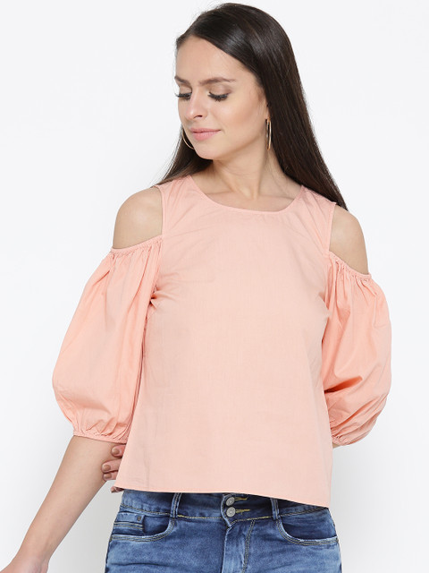 

Vero Moda Women Peach-Coloured Solid Pure Cotton Top