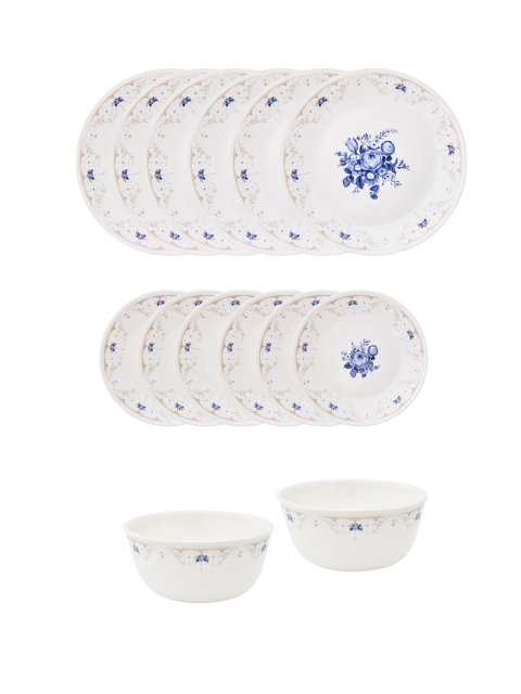 

Corelle White & Blue 14 Pieces Floral Printed Glossy Dinner Set