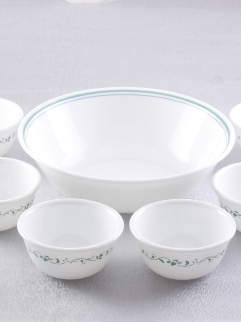 

Corelle Adults White & Green 7 Pieces Floral Printed Glossy Dinner Set