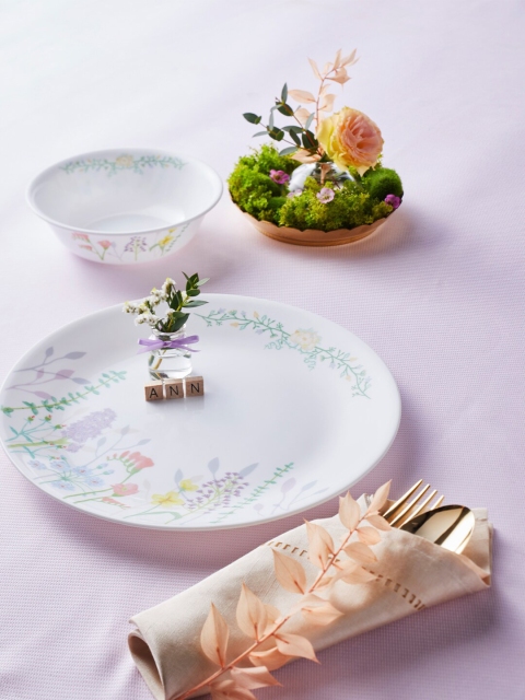 

Corelle White & Green 12 Pieces Floral Printed Glossy Dinner Set