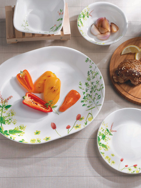 

Corelle White & Green Set of 3 Floral Printed Glossy Dinner Set