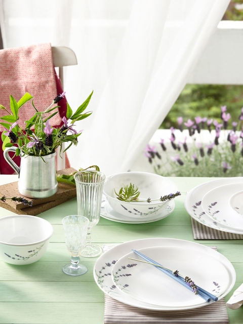 

Corelle White & Purple Set of 10 Floral Printed Glossy Dinner Set