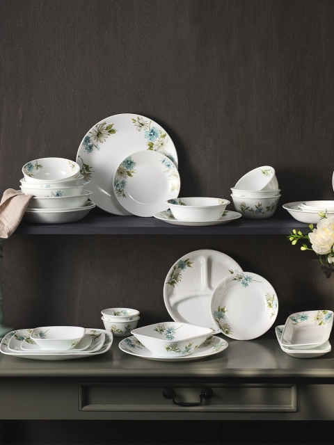 

Corelle White & Blue Set of 14 Floral Printed Glossy Dinner Set