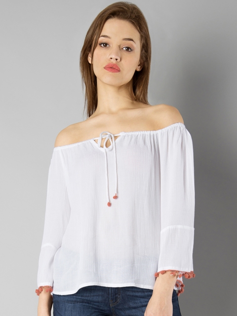 

FabAlley Women White Solid Bardot Top