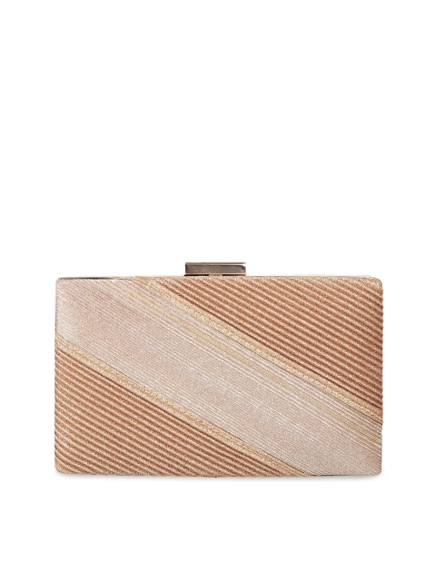 

Mochi Gold-Toned & Brown Striped Embellished Purse Clutch
