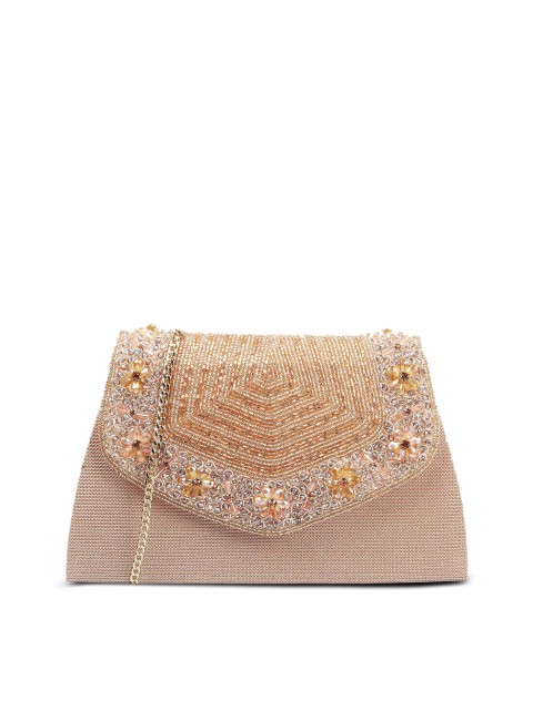 

Mochi Pink & Gold-Toned Embellished Envelope Clutch