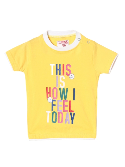 

UNDER FOURTEEN ONLY Boys Yellow Typography Printed Applique T-shirt
