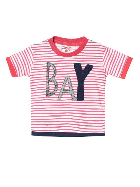 

UNDER FOURTEEN ONLY Boys Red Striped Applique T-shirt