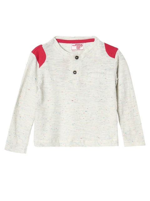 

UNDER FOURTEEN ONLY Boys Off White Henley Neck Applique T-shirt