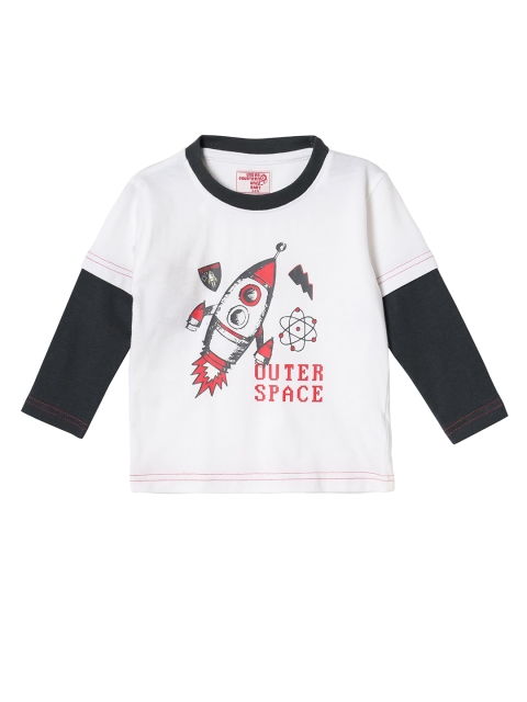

UNDER FOURTEEN ONLY Boys Off White Typography Printed Applique T-shirt