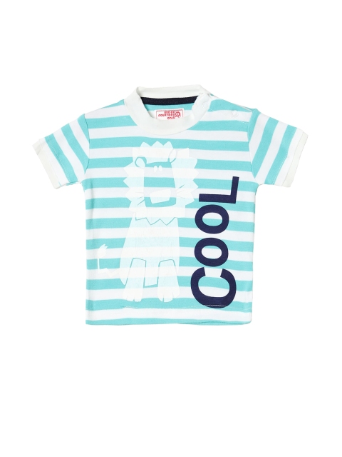 

UNDER FOURTEEN ONLY Boys Green Typography Striped Applique T-shirt