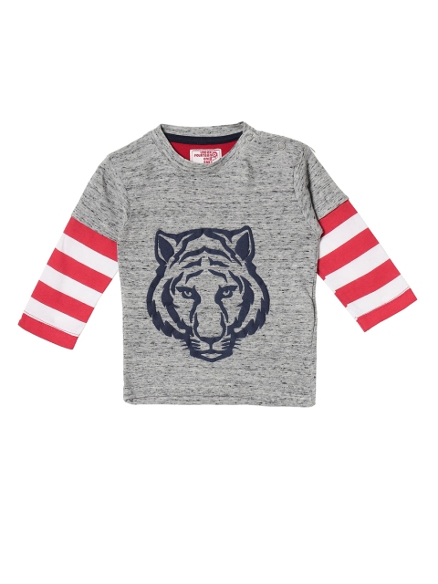 

UNDER FOURTEEN ONLY Boys Grey Melange Printed Applique T-shirt