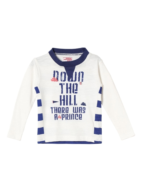 

UNDER FOURTEEN ONLY Boys White Typography Printed V-Neck Applique T-shirt