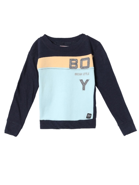

UNDER FOURTEEN ONLY Boys Navy Blue Printed Polo Collar T-shirt