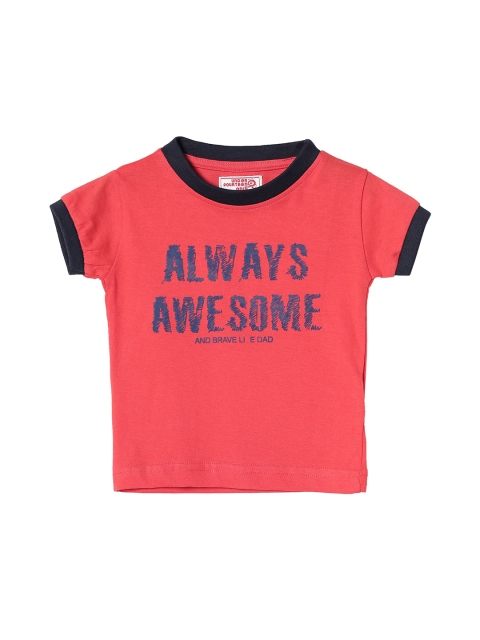 

UNDER FOURTEEN ONLY Boys Red Typography Printed Raw Edge T-shirt