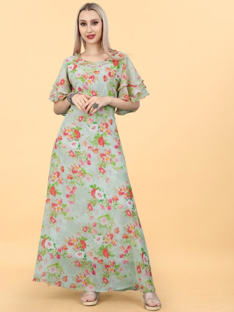 

APNISHA Green Floral Georgette Maxi Dress