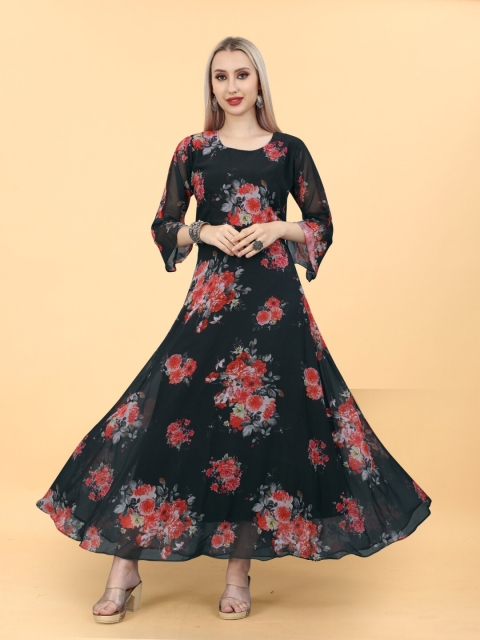 

APNISHA Black Floral Georgette Maxi Dress