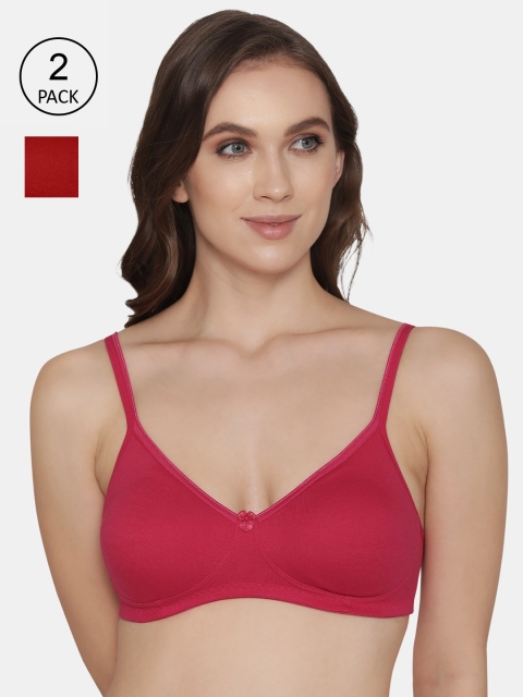 

K LINGERIE Women Pack Of 2 Assorted Non Padded & Non-Wired Bra-5060-Rani Red