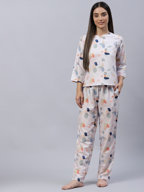 

Popnetic Women White & Blue Printed Night suit