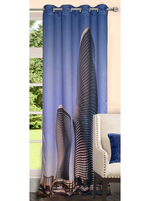 

Lushomes Blue & Black Room Darkening Long Door Curtain