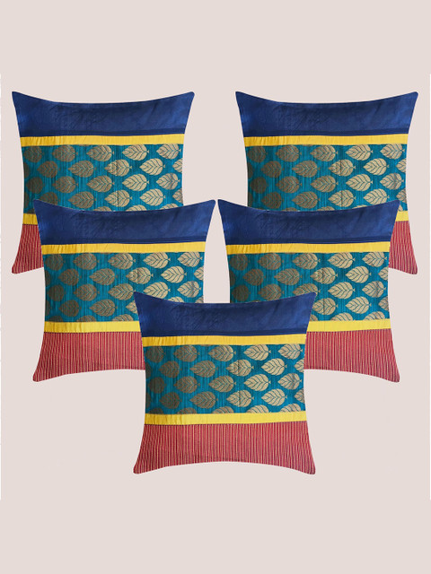 

Molcha Blue & Red Set of 5 Ethnic Motifs Square Cushion Covers