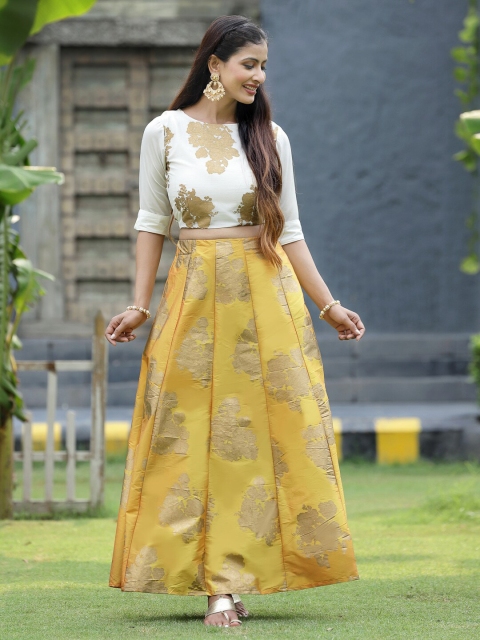 

Juniper Mustard & White Printed Ready to Wear Lehenga & Choli
