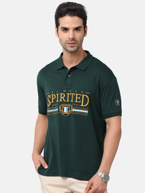 

Classic Polo Men Green Typography Printed Polo Collar Slim Fit T-shirt