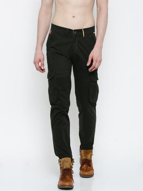 

Sports52 wear Men Olive Green Comfort Slim Fit Solid Cargos