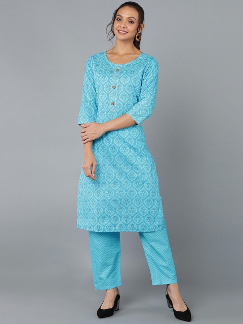 

Pikasha Women Blue Printed Kurti with Trousers