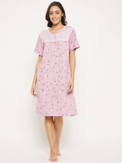 

Camey Coffee Brown Printed Knee Length Nighty