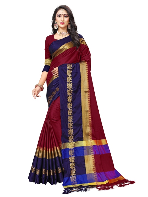 

Mitera Maroon & Navy Blue Woven Design Zari Patola Saree