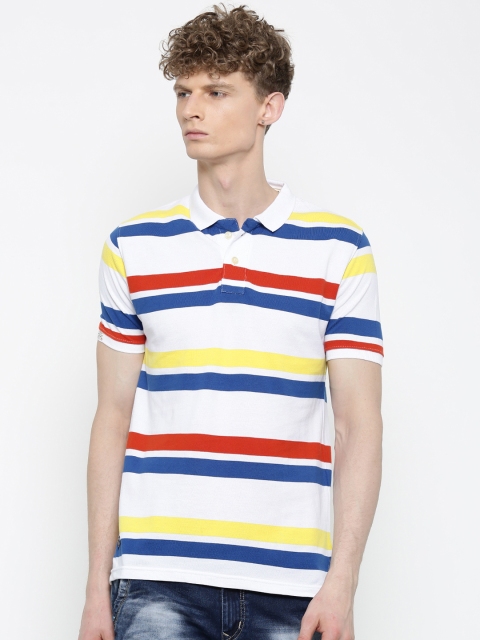 

Sports52 wear Men White & Yellow Striped Polo Collar T-shirt