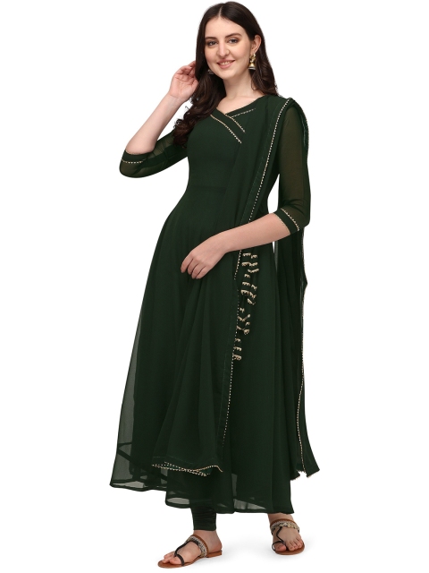 

PMD Fashion Women Green Angrakha Gotta Patti Kurta With Dupatta
