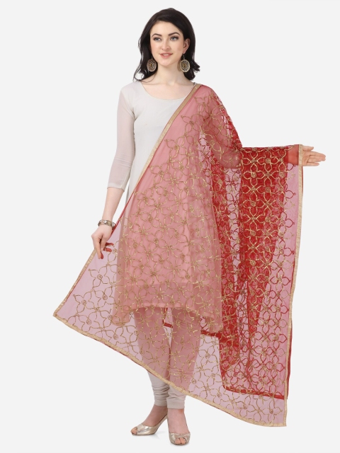 

mf Maroon & Gold-Toned Embroidered Dupatta with Gotta Patti