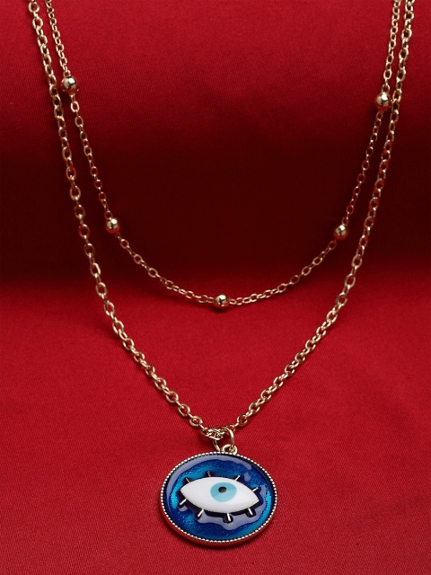 

PANASH Gold-Plated Gold-Toned Blue Evil Eye Pendant With Chain